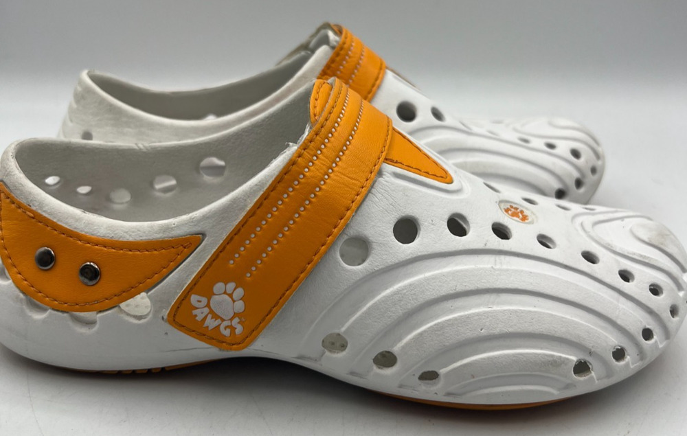 Dawgs Womens Size 6 White Orange Spirit Walking Clogs Sandals Comfort Shoes